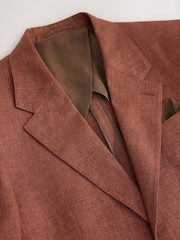 Rust Brown - Leomaster Slim Fit Italiana 100% Linen Suit Jacket - Imagem 7 de 10