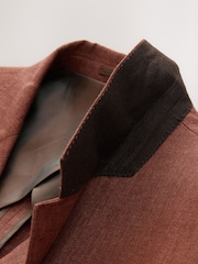 Rust Brown - Leomaster Slim Fit Italiana 100% Linen Suit Jacket - Imagem 8 de 10