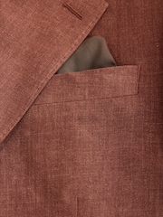 Rust Brown - Leomaster Slim Fit Italiana 100% Linen Suit Jacket - Imagem 9 de 10
