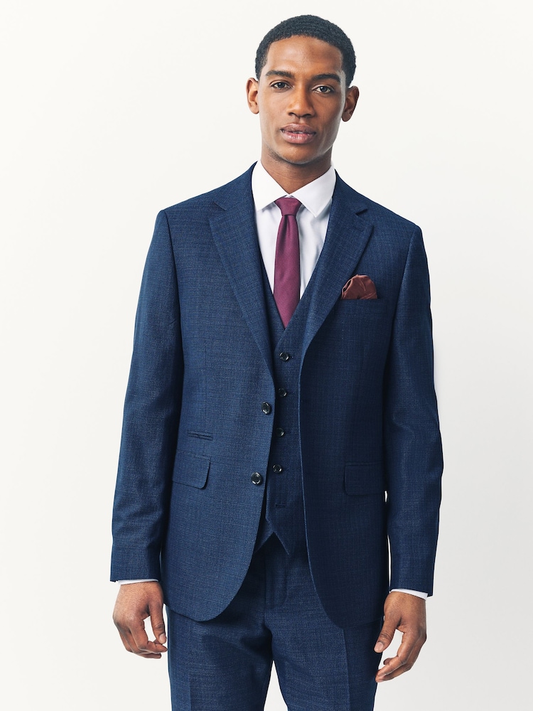 Blue Tailored Fit Textured Wool Suit Jacket - Image 1 of 10