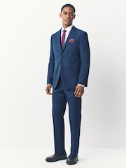 Blue Tailored Fit Textured Wool Suit Jacket - Image 2 of 10