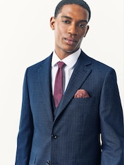 Blue Tailored Fit Textured Wool Suit Jacket - Image 4 of 10