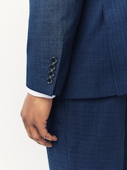 Blue Tailored Fit Textured Wool Suit Jacket - Image 5 of 10