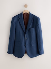Blue Tailored Fit Textured Wool Suit Jacket - Image 6 of 10