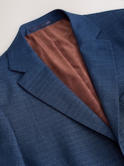 Blue Tailored Fit Textured Wool Suit Jacket - Image 7 of 10