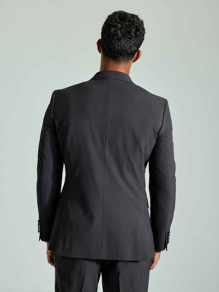 Gris de charbon de bois - Coupe ajustée Garnie Satin Bordure Smoking Veste - Image 3 of 5