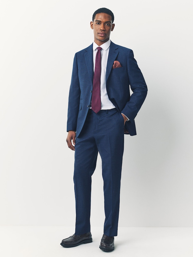 Blue Tailored Fit Textured Wool Suit Trousers - Image 2 of 5