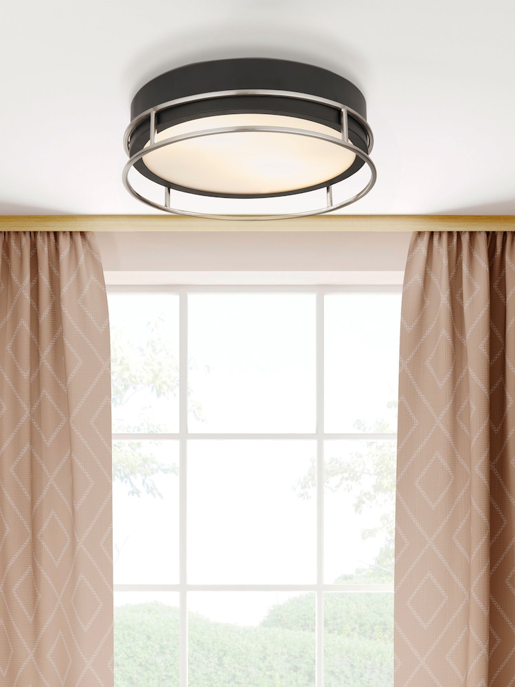 Searchlight Monochrome Arizona 2Lt Flush Ceiling Light - Image 1 of 4