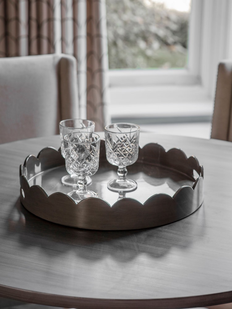 Libra Interiors Olive Green Lacquer Round Tray with Scallop Edge - Image 1 of 5
