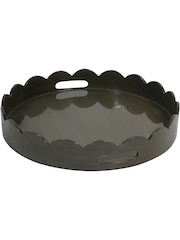 Libra Interiors Olive Green Lacquer Round Tray with Scallop Edge - Image 2 of 5