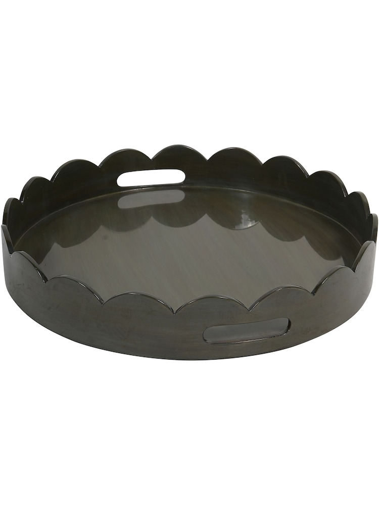 Libra Interiors Olive Green Lacquer Round Tray with Scallop Edge - Image 2 of 5