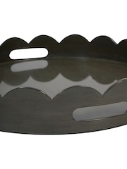 Libra Interiors Olive Green Lacquer Round Tray with Scallop Edge - Image 3 of 5
