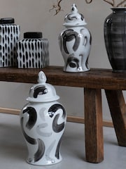 Libra Interiors Black White Monochrome Brush Swirl Ginger Jar - Image 1 of 6