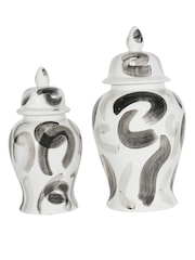 Libra Interiors Black White Monochrome Brush Swirl Ginger Jar - Image 2 of 6