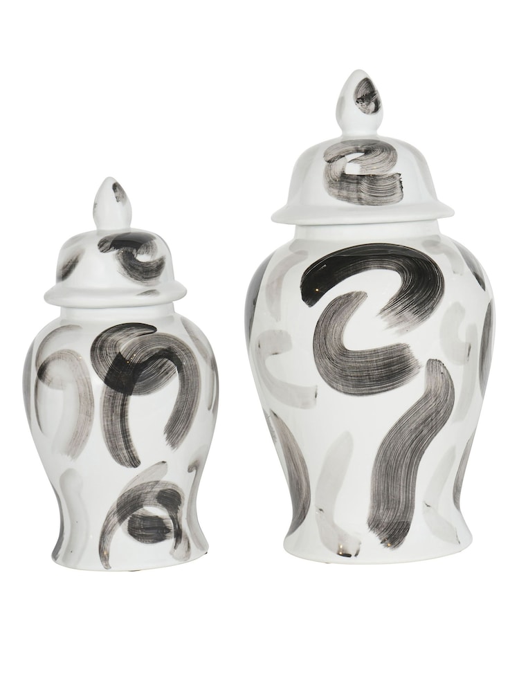 Libra Interiors Black White Monochrome Brush Swirl Ginger Jar - Image 2 of 6