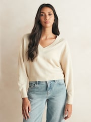 American Vintage Cream Raxow V-Neck Sweater - Image 1 of 4
