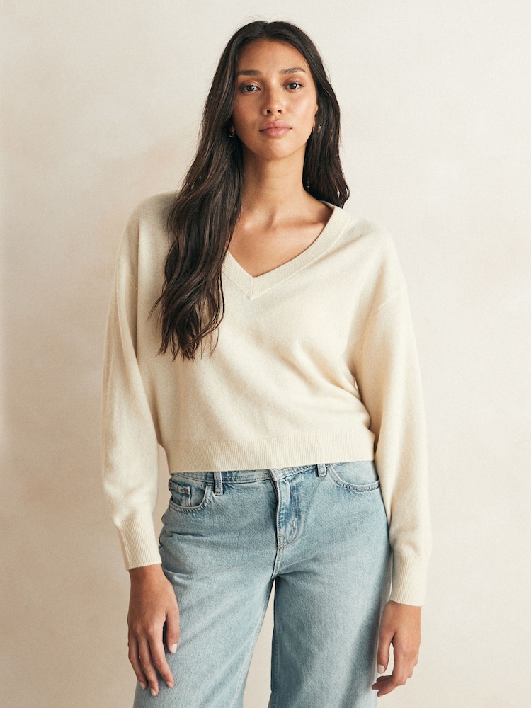 American Vintage Cream Raxow V-Neck Sweater - Image 1 of 4