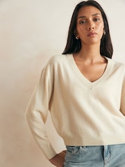American Vintage Cream Raxow V-Neck Sweater - Image 3 of 4