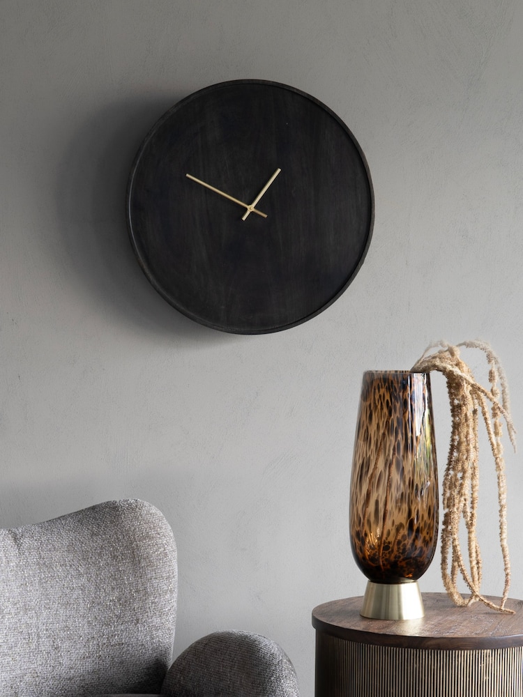 Libra Interiors Black Mango Wood Bowl Wall Clock - Image 1 of 6