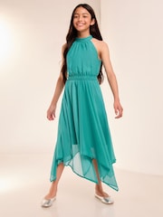 Lipsy Teal Green Hanky Hem Halter Occasion Dress (7-16yrs) - Image 1 of 4