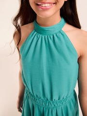 Lipsy Teal Green Hanky Hem Halter Occasion Dress (7-16yrs) - Image 2 of 4