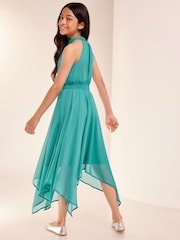 Lipsy Teal Green Hanky Hem Halter Occasion Dress (7-16yrs) - Image 4 of 4