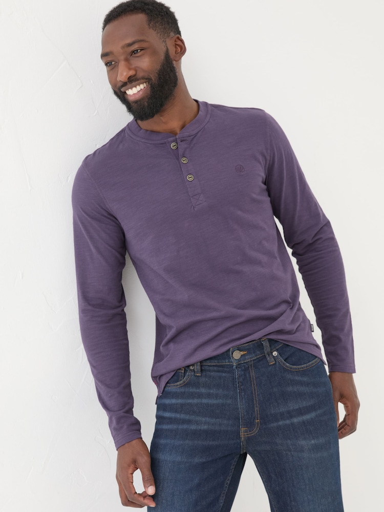 FatFace Woodside Purple Long Sleeve Henley T Shirt - Image 1 of 5