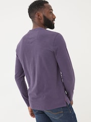 FatFace Woodside Purple Long Sleeve Henley T Shirt - Image 2 of 5