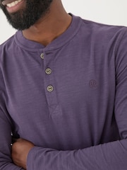 FatFace Woodside Purple Long Sleeve Henley T Shirt - Image 3 of 5