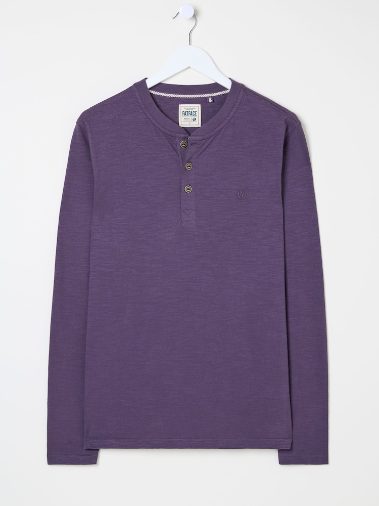 FatFace Woodside Purple Long Sleeve Henley T Shirt - Image 5 of 5