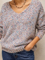White Stuff Natural Texture V-Neck Jumper - Image 4 of 6