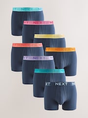 Navy Bright Waistband A-Front Boxers 8 Pack - Image 1 of 12