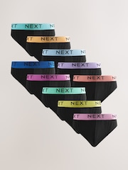 Black Bright Waistband 10 pack Cotton Rich Briefs - Image 1 of 14