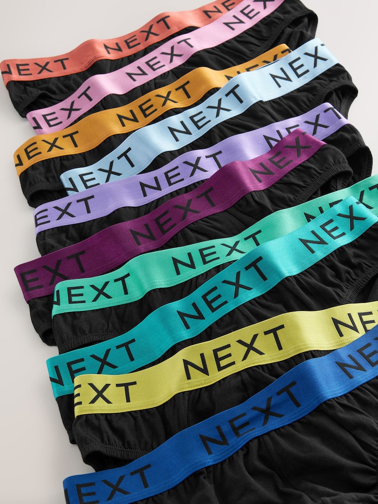 Black Bright Waistband 10 pack Cotton Rich Briefs - Image 13 of 14