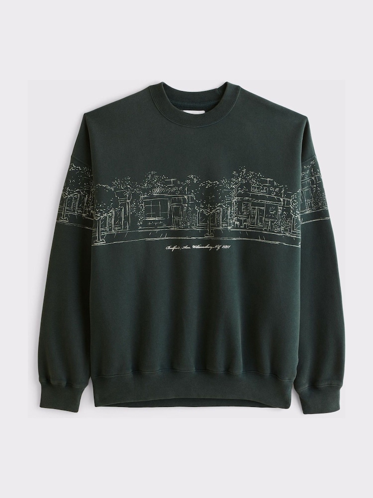 Abercrombie & Fitch Green Graphic Acid Wash Sweatshirt - Image 1 of 3
