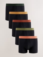 Black Orange/Green Waistband 5 Pack A-Front Cotton Rich Boxers - Image 1 of 9