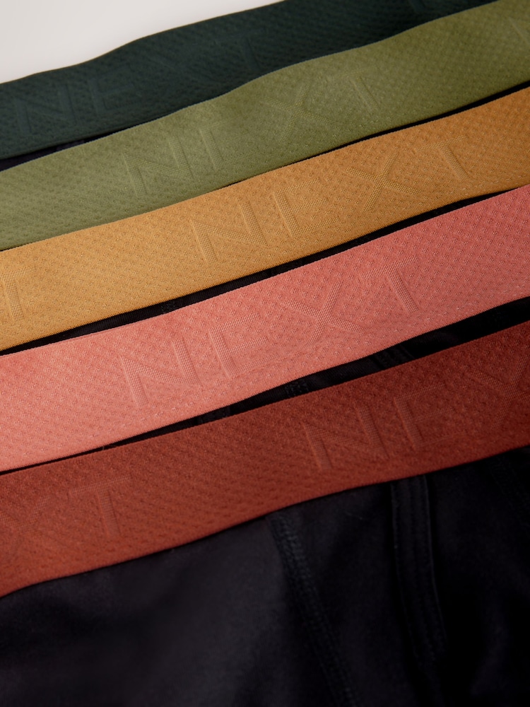 Black Orange/Green Waistband 5 Pack A-Front Cotton Rich Boxers - Image 8 of 9