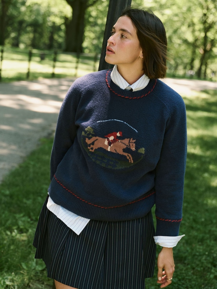 Abercrombie & Fitch Blue Horse Graphic Knit Jumper - Image 1 of 8