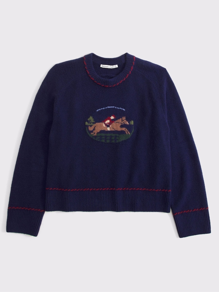 Abercrombie & Fitch Blue Horse Graphic Knit Jumper - Image 8 of 8