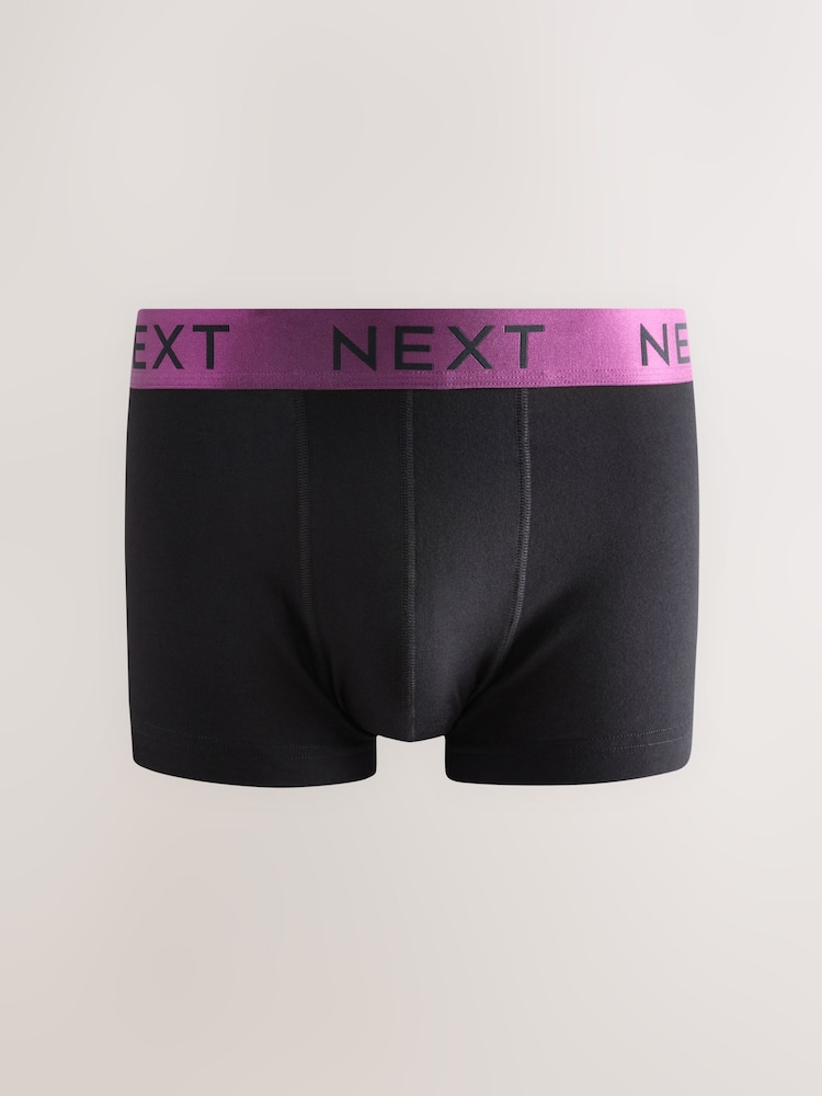 Black Shiny Colour Waistbands 10 pack Cotton Rich Blend Hipsters Boxers - Image 6 of 14