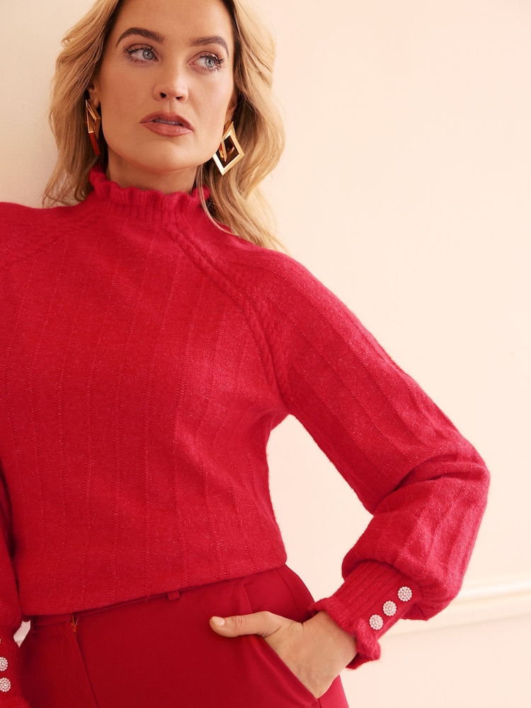 Love & Roses Red Petite Cosy Ruffle Long Sleeve Jumper - Image 2 of 4