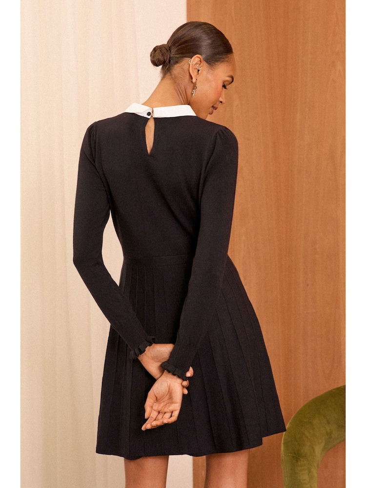 Love & Roses Black Petite Fine Gauge Collared Knitted Dress - Image 2 of 4 Love & Roses Black Petite Fine Gauge Collared Knitted Dress - Image 2 of 4