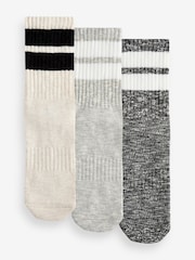 Black/Grey Stripe Cushion Sole Ribbed Sport Ankle Socks 3 Pack With Arch Support - Image 1 of 4