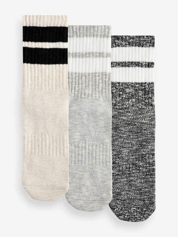 Black/Grey Stripe Cushion Sole Ribbed Sport Ankle Socks 3 Pack With Arch Support - Image 1 of 4