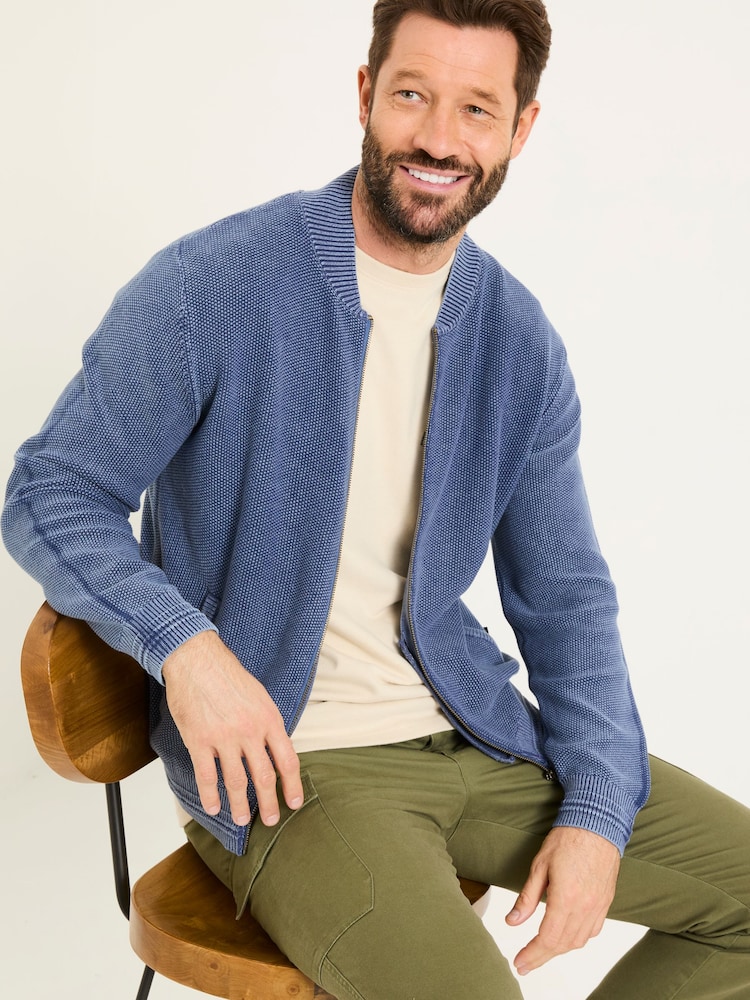 FatFace French Navy Berwick Laundered Knitted Bomber Cardigans - Image 3 of 5