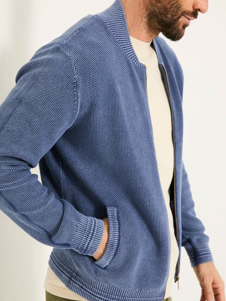 FatFace French Navy Berwick Laundered Knitted Bomber Cardigans - Image 4 of 5