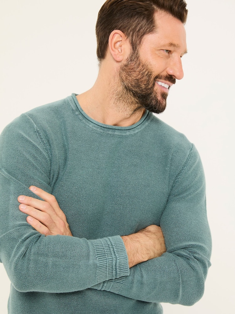 FatFace Dark Teal Berwick Laundered Crew Neck Jumper - Image 4 of 7