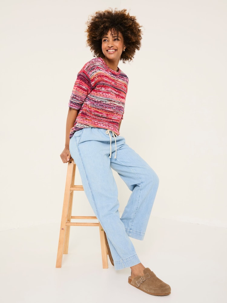FatFace Ashby Light Blue Denim Straight Leg Drawstring Jeans - Image 4 of 10