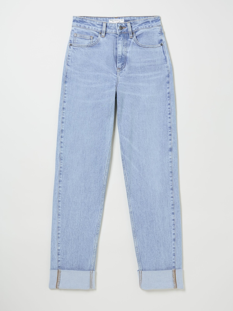 Raya Light Blue Denim Wide Leg Turn Up Jeans - Image 6 of 6