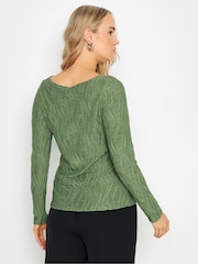 Long Tall Sally Green Textured Slash Neck Top - Image 3 of 5
